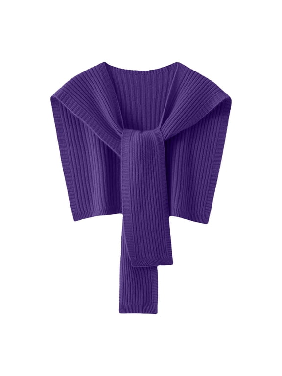Women Elegant Knit Triangle Shawls Wraps Trendy Solid Color Tie Up Knotted Scarf Sweater Fall Winter Purple One Size