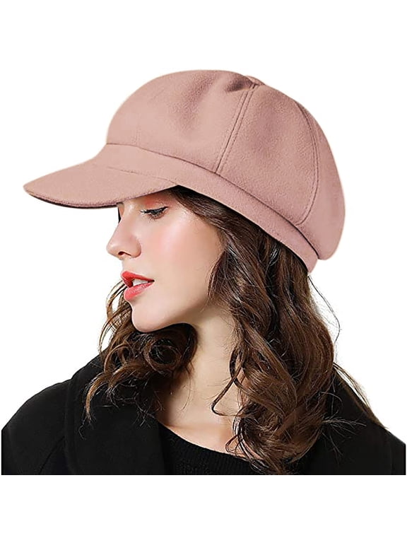 Women Fashion Vintage Fall Winter 8‑Panel Cabbie Baker Boy Pageboy Beret Caps Pink M