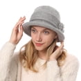 thumbnail image 1 of PoureLoom Women Fedora Hat Winter Warm Felt Cloche Hats Elegant Flower Bucket Hat Ladies Church Vintage Tea Party Bowler Hat Gray One Size, 1 of 6