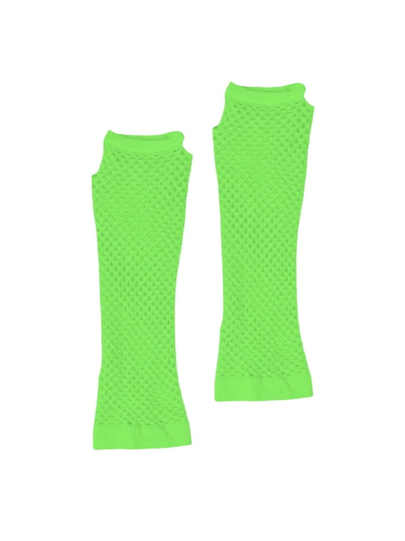 Women Fishnet-Arm-Sleeves - Retro 80s Mesh-Long-Fingerless-Gloves Elbow-Length for Gothic Punk Costume Green One Size