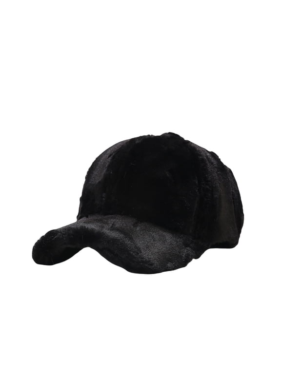 Women Men Winter Fuzzy Baseball Caps Warm Teddy Fleece Retro Hat Adjustable Plush Outdoor Travel Sports Caps Black One Size