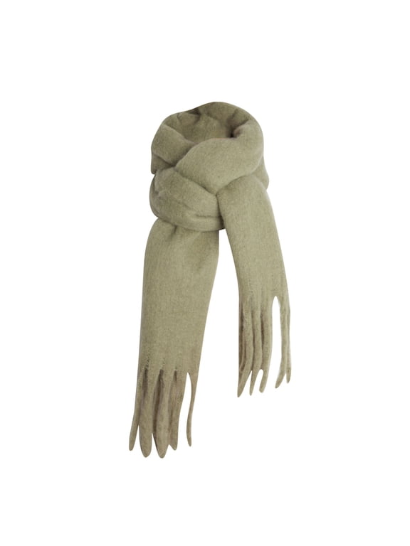 Women Soft Fuzzy Brushed Scarf Oversized Winter Shawl Wrap with Long Tassels Warm Thick Solid Color Neck Scarves for Cold Weather Army Green One Size