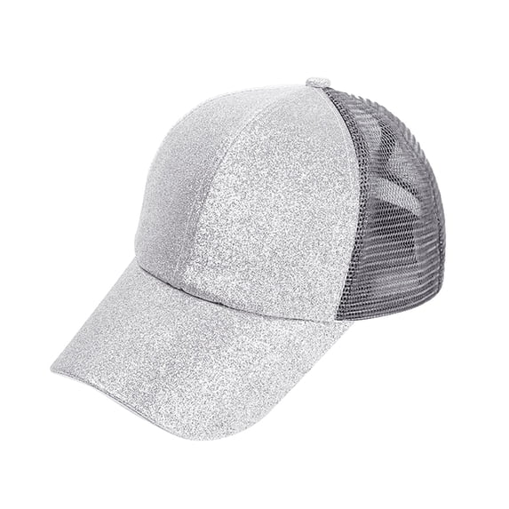 PoureLoom Women Sparkle Glitter Sequin Mesh Back Trucker Baseball Cap Adjustable Breathable Lightweight Fashion Sun Hat for Party Outdoor Casual Wear Gray One Size