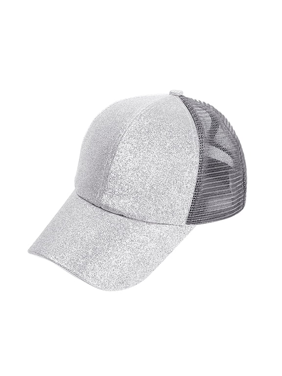 Women Sparkle Glitter Sequin Mesh Back Trucker Baseball Cap Adjustable Breathable Lightweight Fashion Sun Hat for Party Outdoor Casual Wear Gray One Size