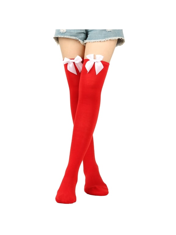 Women Thigh High Socks Extra Long Cute Knit Tall Long Stockings Over Knee Socks with Bow Valentine's Day sock I One Size