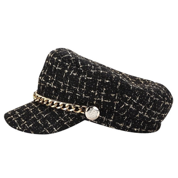 PoureLoom Women Tweed-Plaid-Newsboy Fiddler Cap Classic Cabbie-Berets Hat Winter Fashion Teens Adjustable Black M