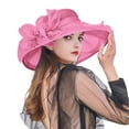 thumbnail image 1 of PoureLoom Women's Elegant Organza Dress Hat, Wavy Wide Brim Kentucky Derby Hat with Mesh Floral Bead Ornament, Formal Church Wedding Tea Party Hat Hot Pink One Size, 1 of 7