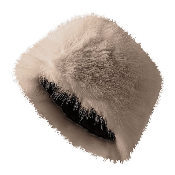 PoureLoom Women's Faux Fur Hat for Winter Warm Plush Fuzzy Cossack Russian Style Hat Warm Fuzzy Fluffy Bucket Hat for Winter Khaki One Size