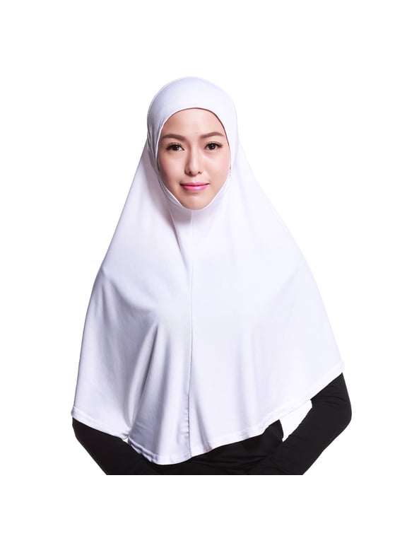 Women's One Piece Instant Turban, Plain Pull-On Khimar Headscarf, Soft Smooth Islamic Head Wrap for Daily Prayer Wear White One Size