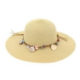 thumbnail image 1 of PoureLoom Women's Packable Wide Brim Straw Sun Hat, Seaside Beach Floppy Hat with Natural Shell Beaded Trim, UV Protection Summer Holiday Hat Beige One Size, 1 of 2