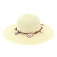 thumbnail image 1 of PoureLoom Women's Packable Wide Brim Straw Sun Hat, Seaside Beach Floppy Hat with Natural Shell Beaded Trim, UV Protection Summer Holiday Hat White One Size, 1 of 2