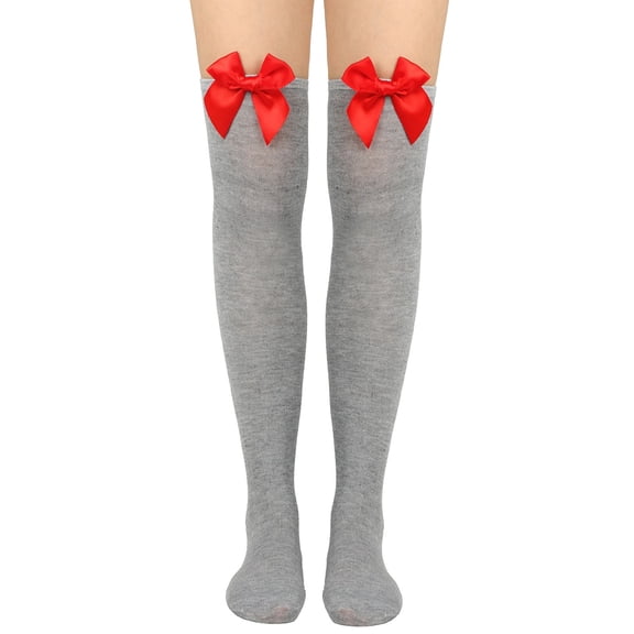 PoureLoom Women's Satin Bow Stockings Thigh High Stockings with Bows Over The Knee Socks Thigh High Over Knee Stocking A One Size