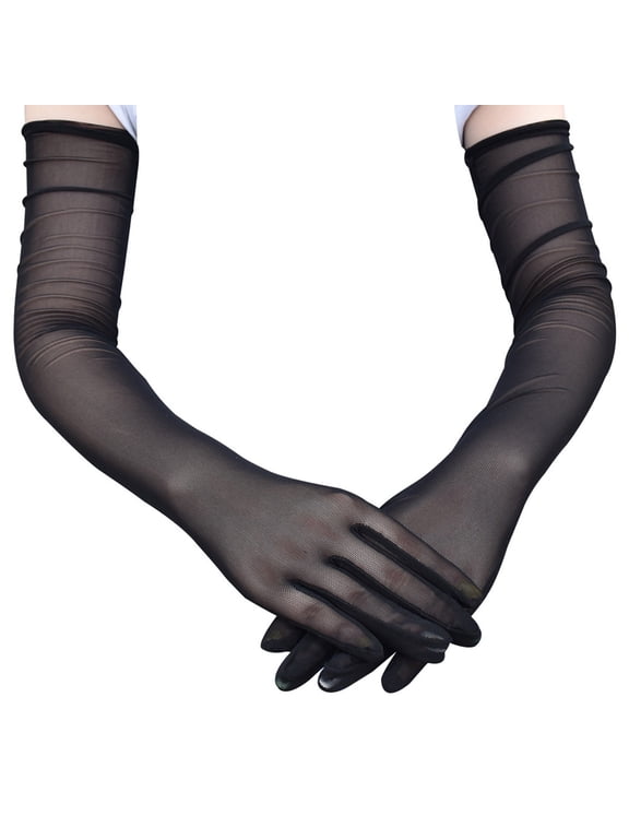 Women's Sheer Gloves Mesh Tulle Super Long Gloves Opera Wedding Costume Party Dance Glove Black One Size