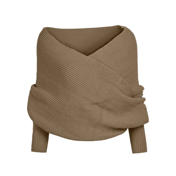 PoureLoom Women's Soft Shawls and Wraps Knitted Warm Shawl With Sleeves Fashion Shawl Wrap Lightweight Open Front Poncho Khaki One Size