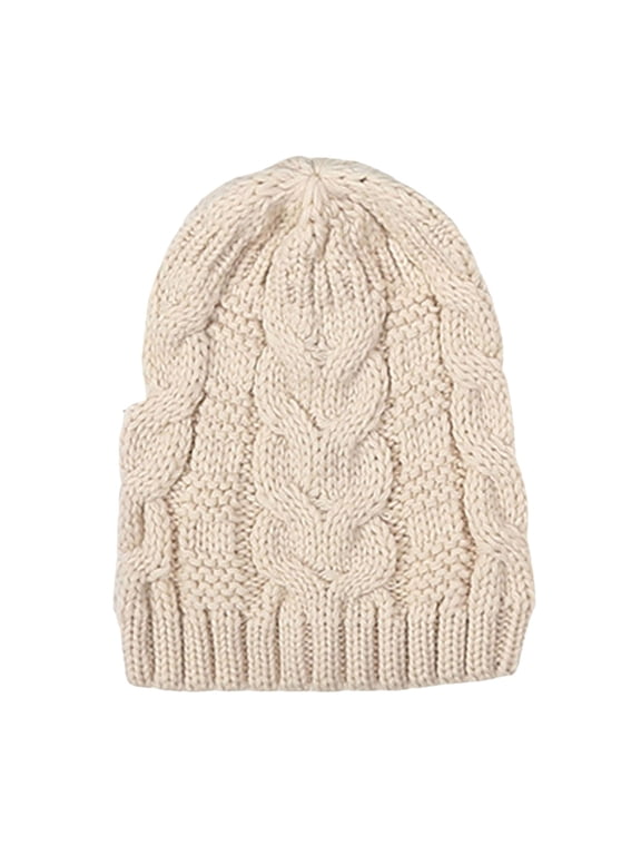 Women's Thick Cable Knit Slouchy Beanie Hat, Cream Soft Warm Knitted Cap, Outdoor Daily Wear Fall Winter Headwear Beige One Size