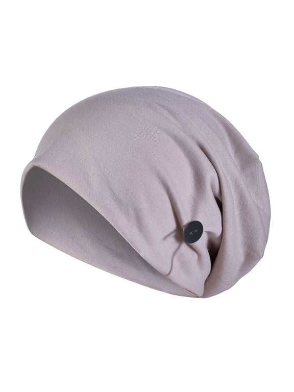 Women's Turban Head Wrap Cancer Chemo Beanies Cap Headwear Cap Bonnet Hair Loss Hat for Sleeping Beige One Size