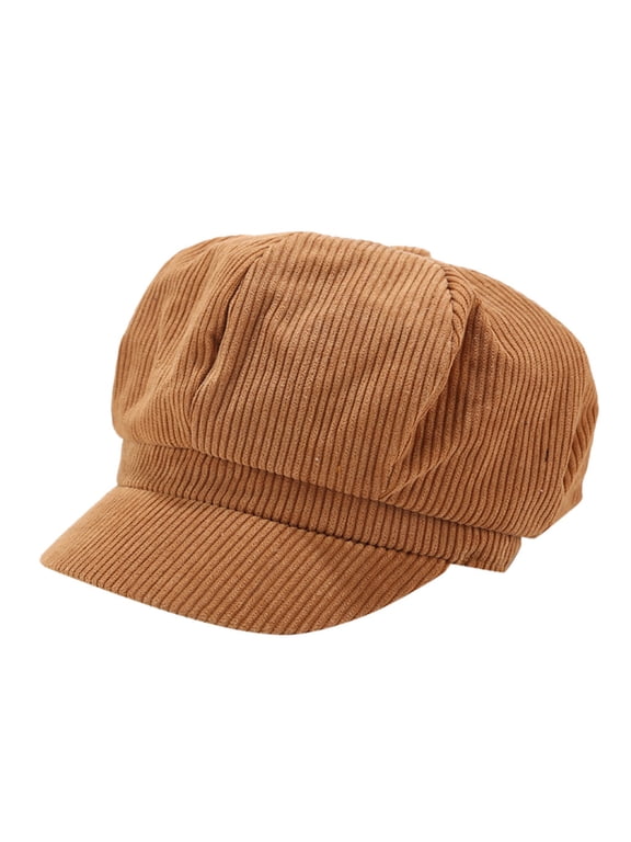 Women's Vintage Corduroy Baker Boy Cap, Eight Panel Newsboy Hat with Short Visor, Soft Casual Fall Winter Daily Hat Red One Size