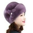 thumbnail image 1 of PoureLoom Women's Warm Faux Fur Beret Hat, Soft Plush Winter Beanie with Rhinestone Flower Accent, Elegant Cold Weather Hat for Outdoor Daily Purple One Size, 1 of 4