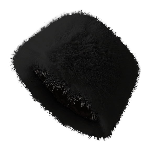 PoureLoom Women's Winter Faux Fur Fuzzy Warm Bucket Hat Shearling Wide Brim Fisherman Plush Hats for Women Black One Size