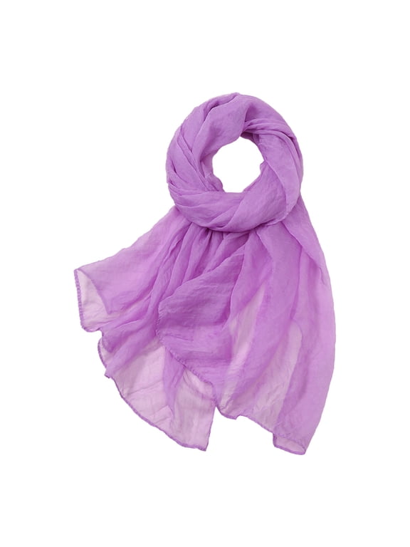 Womens Crinkled Chiffon Long Scarf, Solid Sheer Gauze Lightweight Shawl Wrap, Soft Silky Sun-proof Stole for Beach Wedding Evening Party and Daily Casualing Purple One Size