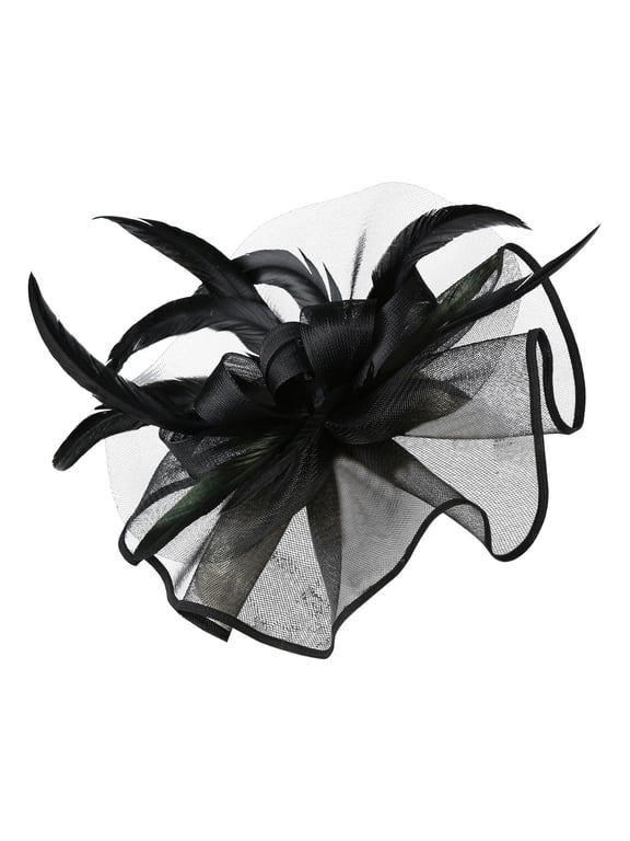 Womens Fascinator Vintage Tea Party Derby Hat‑ Mesh Flower Feather Headband for Derby Wedding Church Formal Wear Black One Size