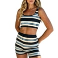 thumbnail image 1 of PoureLoom Womens Striped Workout Set 2 Piece Pilates Sets for Women Removable Pads Two Piece Yoga Sets Activewear Wide Shoulder Straps Gym Active Yoga Pilates Outfits Black XS, 1 of 4