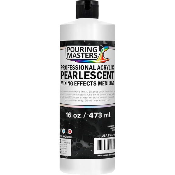 Pouring 16 Oz (Pint) Pearlescent Effects Medium - Creates Pearl Iridescent Metallic Shimmer for Fluid Art & Painting