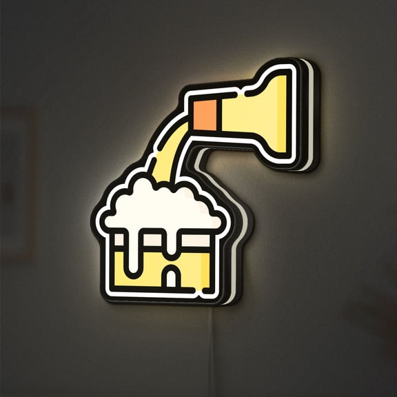 Pouring Beer 3D Novelty Light Box, Draft Drink Wall or Shelf Decor, Fun Pub Accent for Beer Lovers and Entertaining Spaces (Width 12 inch, 30cm)