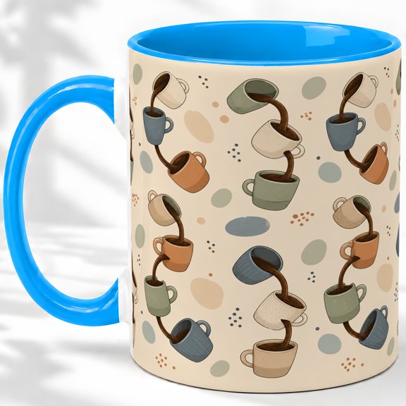 Pouring Coffee Art Accent Mug, 11oz Ceramic Coffee Cup for Cafe Lovers