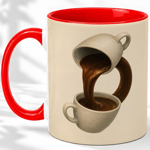 Pouring Coffee Cup Accent Mug, 11oz Ceramic Coffee Cup for Cafe Fans