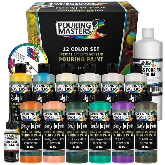 Pouring Masters 12 Color Special Effects 8-Ounce Pouring Paint Kit - Acrylic Ready to Pour Pre-Mixed Water Based for Canvas, Wood, Paper, Crafts, Tile, Rocks and More