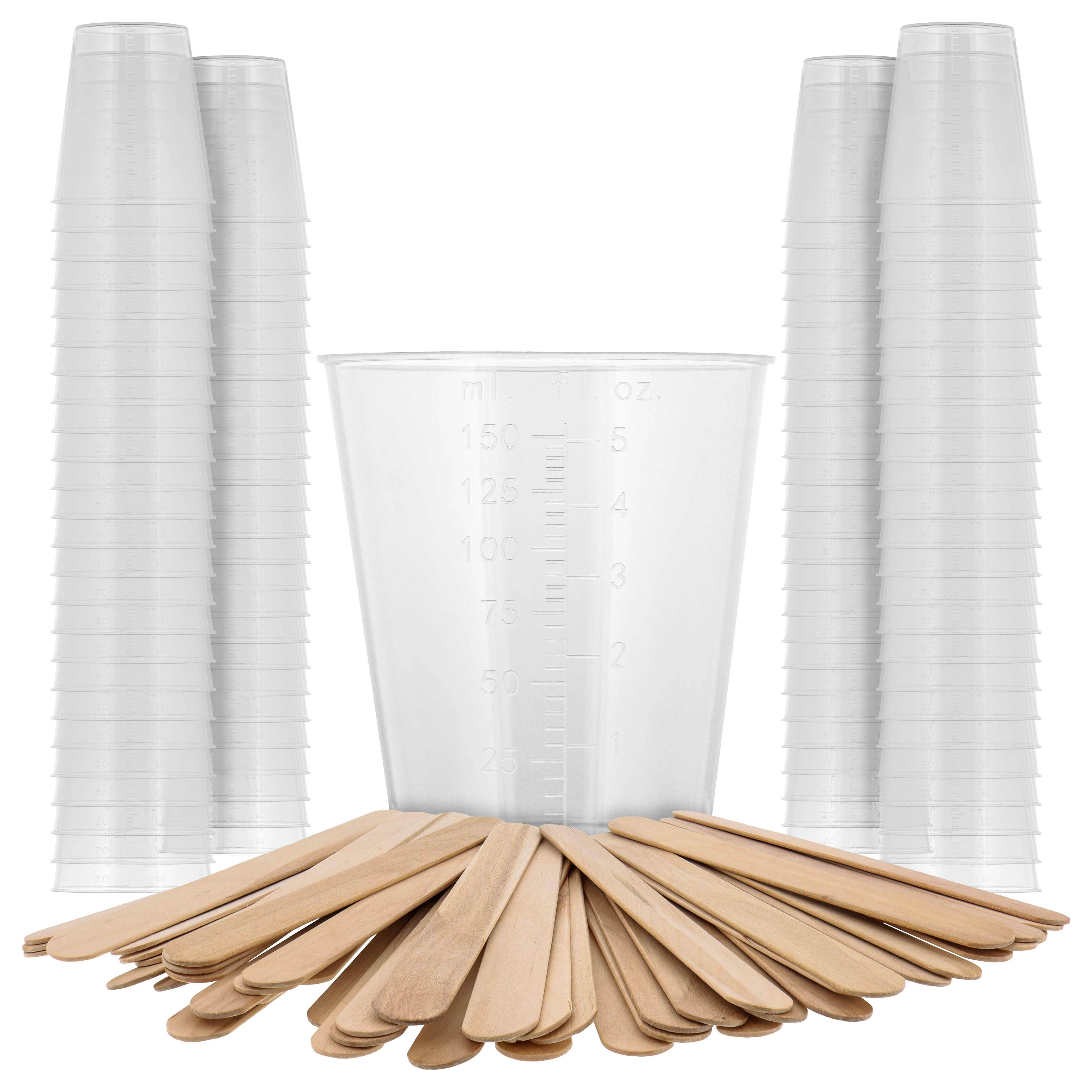 Coopay 50 Pack 60ml/2oz Plastic Graduated Cups Transparent Scale Cups Clear  Epoxy Mixing Cups with 100 Pack Wooden Stirring Sticks for Resin, Epoxy