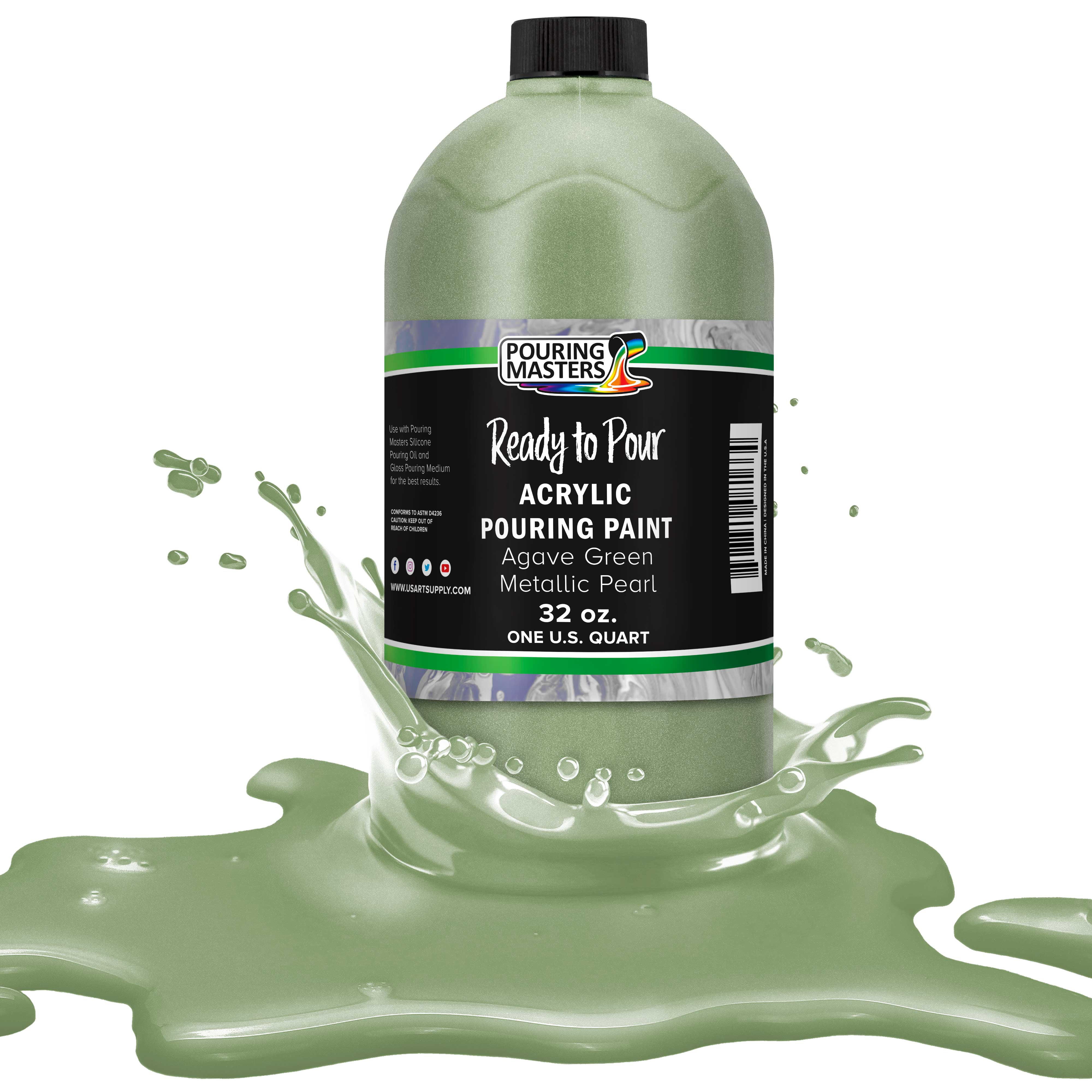 Pouring Masters Agave Green Metallic Pearl Pouring Paint - Premium 32 Ounce Pre-Mixed Water-Based