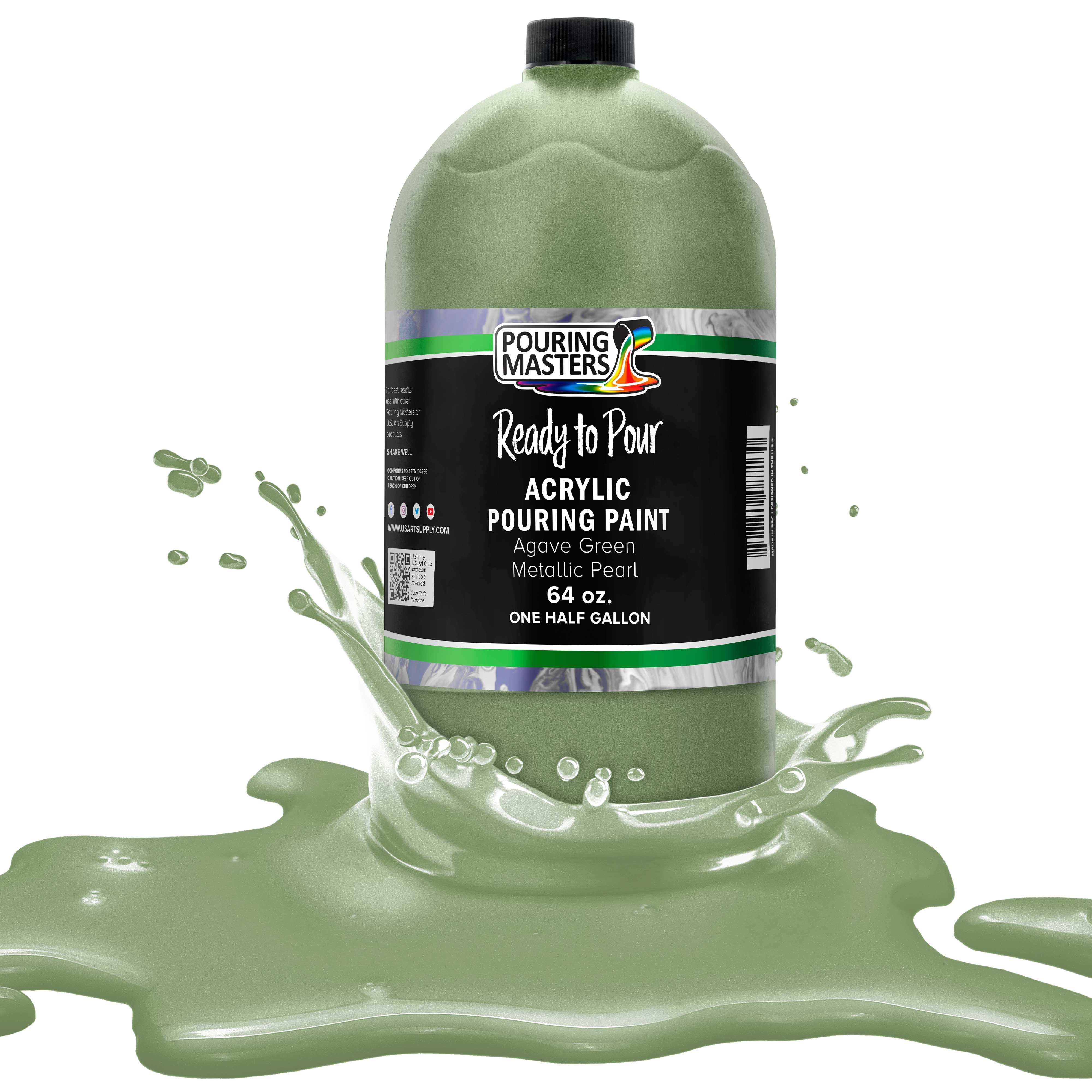 Pouring Masters Agave Green Metallic Pearl Pouring Paint - Premium 64 Ounce Pre-Mixed Water-Based