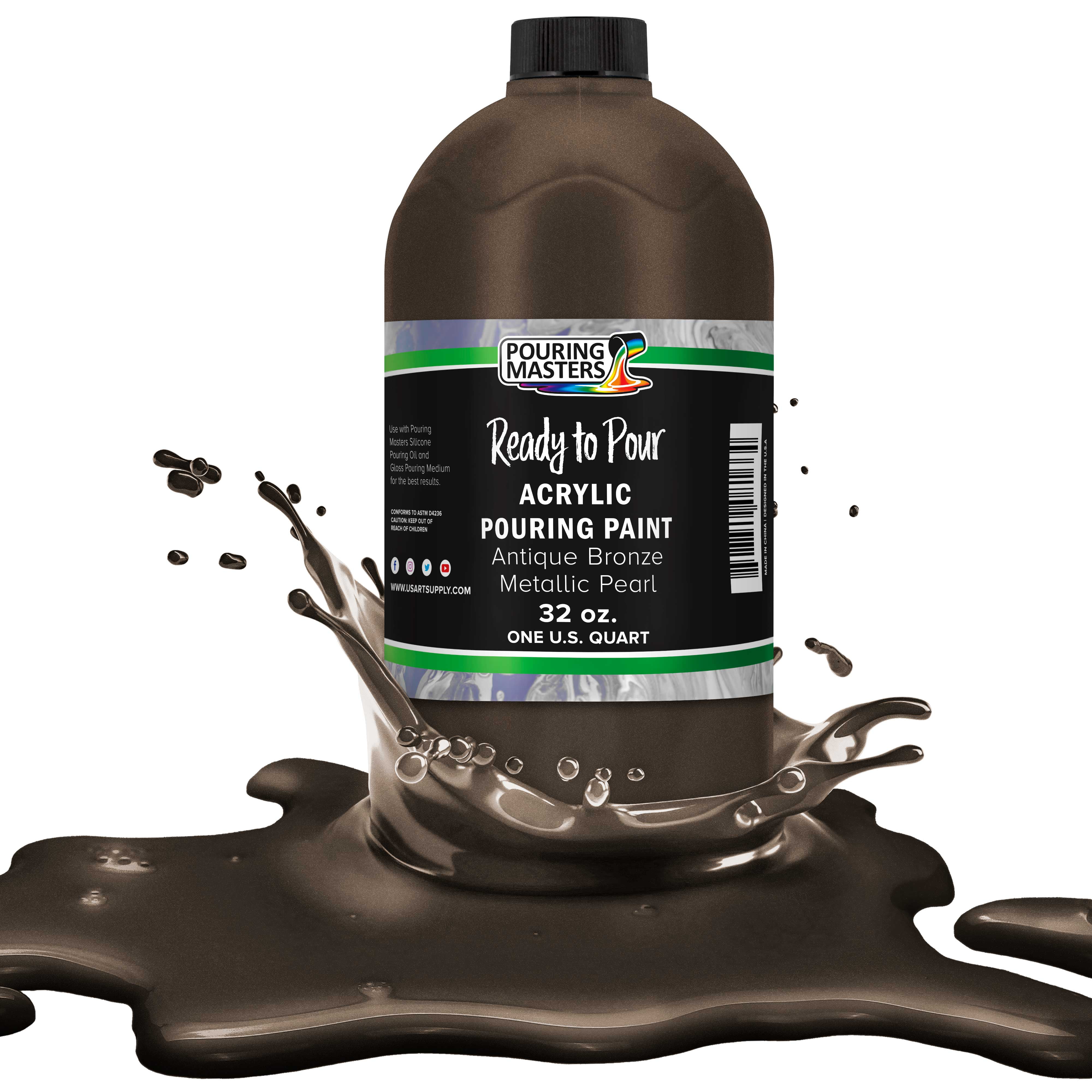 Pouring Masters Antique Bronze Metallic Pearl Acrylic Ready to Pour Pouring Paint – Premium 32-Ounce Pre-Mixed Water-Based - For Canvas, Wood, Paper, Crafts, Tile, Rocks and more