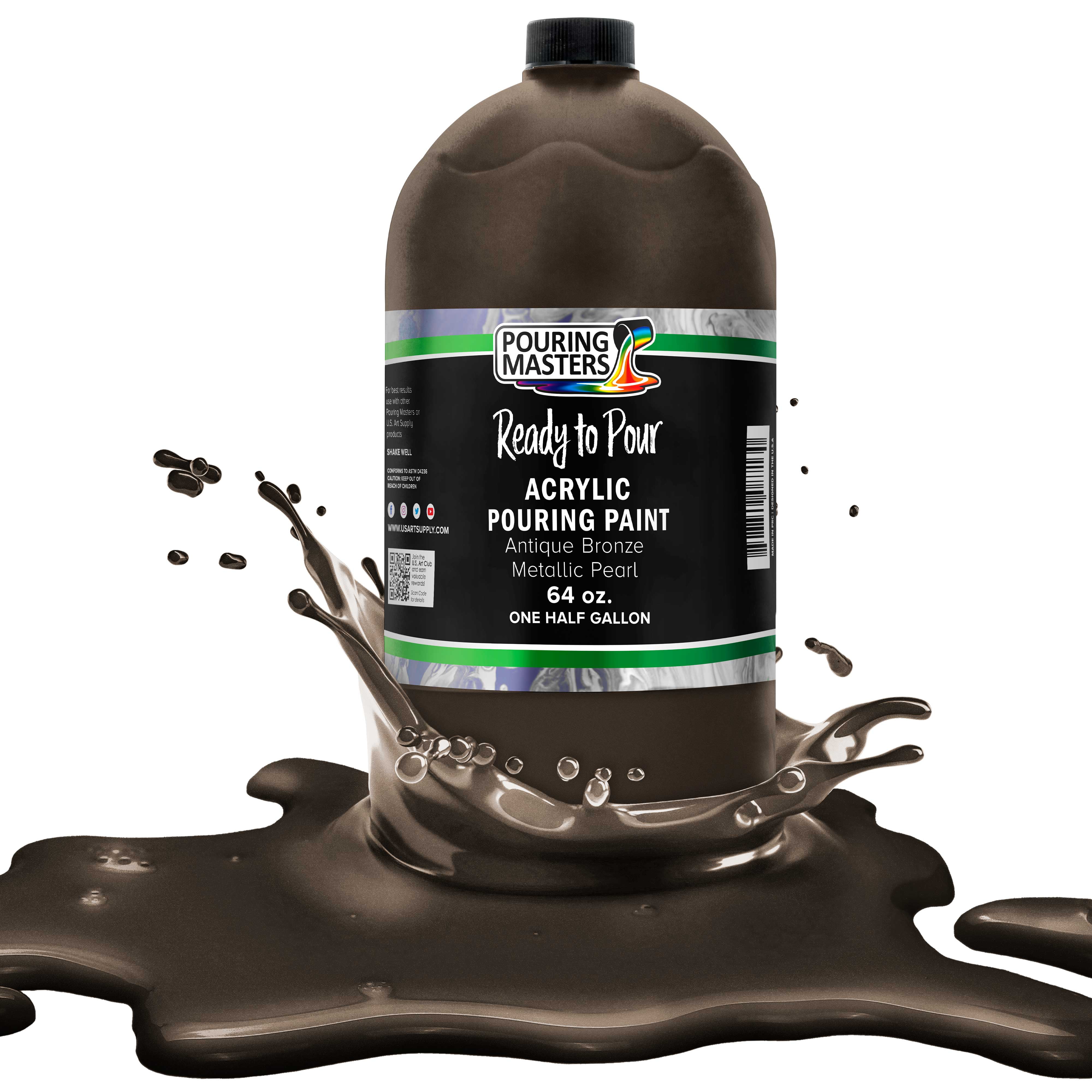 Pouring Masters Antique Bronze Metallic Pearl Acrylic Ready to Pour Pouring Paint – Premium 64-Ounce Pre-Mixed Water-Based - For Canvas, Wood, Paper, Crafts, Tile, Rocks and more
