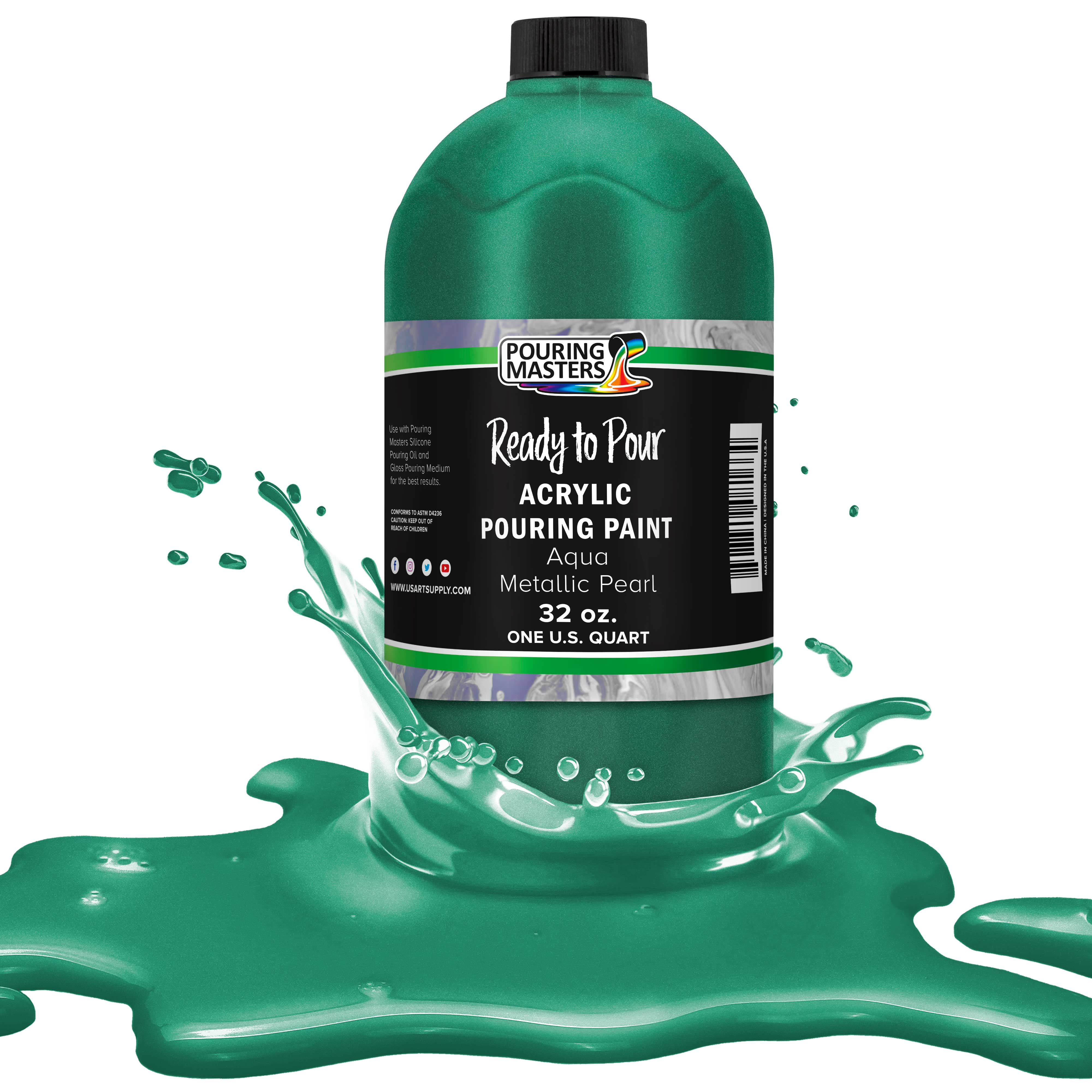 Pouring Masters Aqua Metallic Pearl Acrylic Ready to Pour Pouring Paint – Premium 32-Ounce Pre-Mixed Water-Based - For Canvas, Wood, Paper, Crafts, Tile, Rocks and more