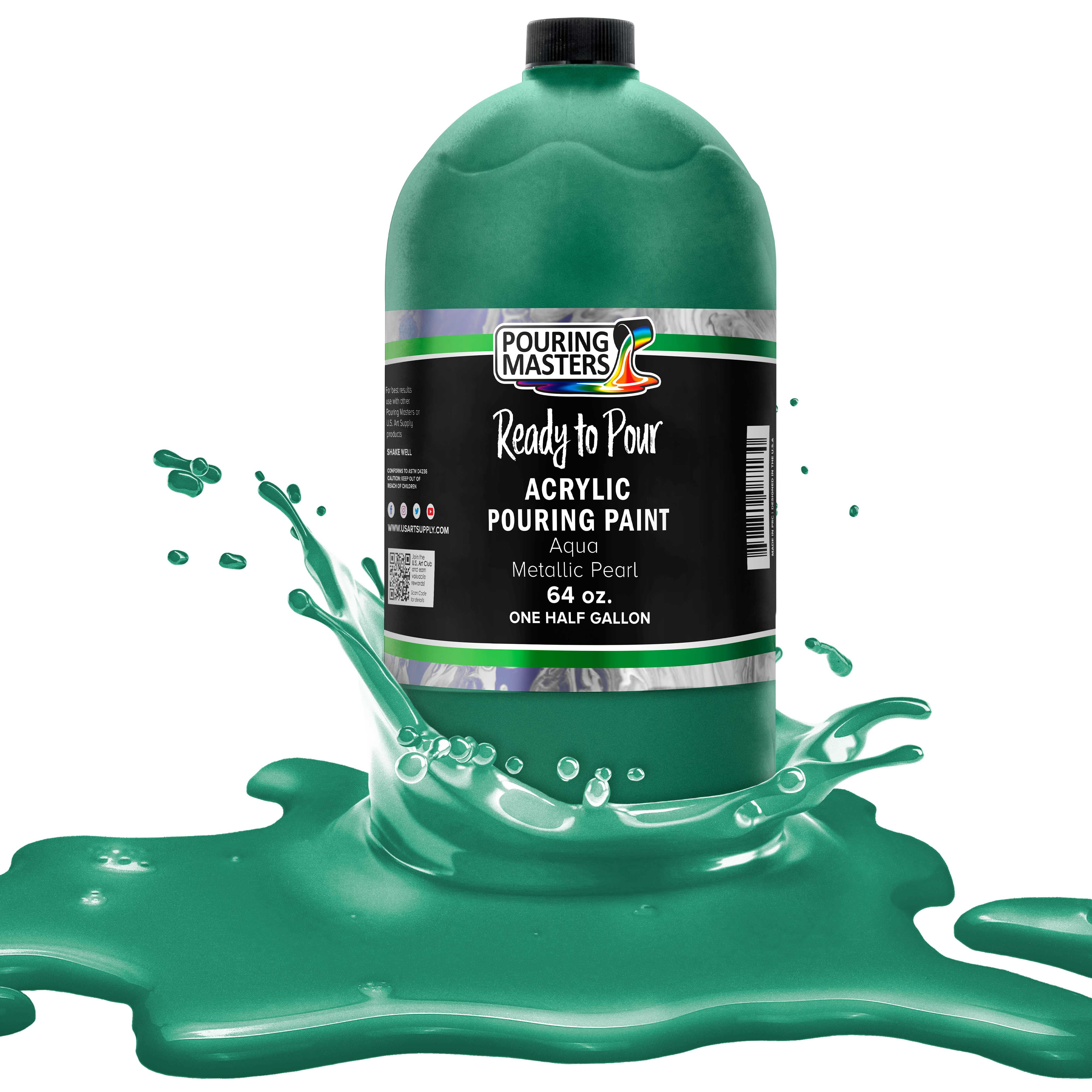Pouring Masters Aqua Metallic Pearl Acrylic Ready to Pour Pouring Paint – Premium 64-Ounce Pre-Mixed Water-Based - For Canvas, Wood, Paper, Crafts, Tile, Rocks and more