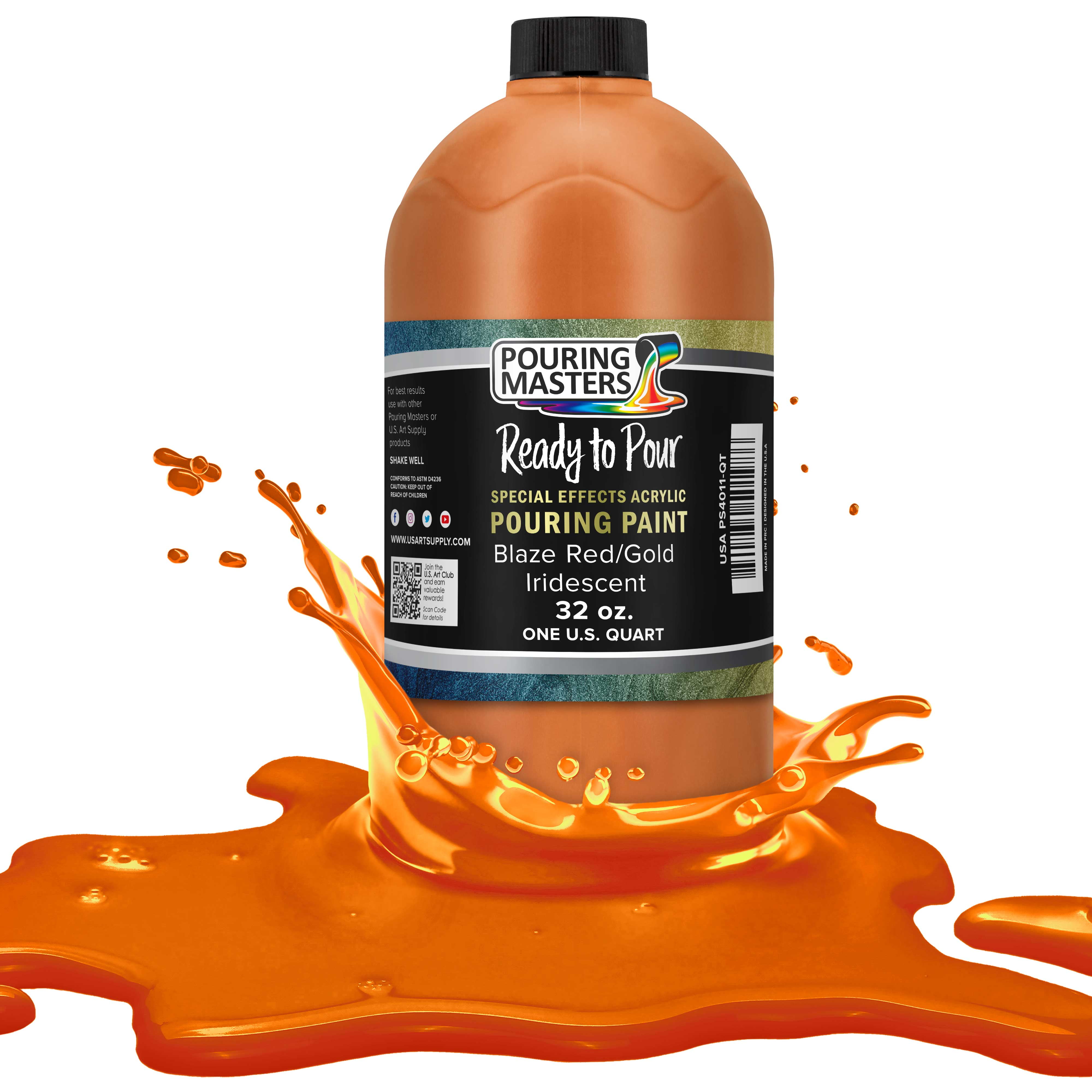 Pouring Masters Blaze Red/Gold Iridescent Special Effects Pouring Paint - Quart Bottle - Acrylic Ready to Pour Pre-Mixed Water Based for Canvas, Wood, Paper, Crafts, Tile, Rocks and More