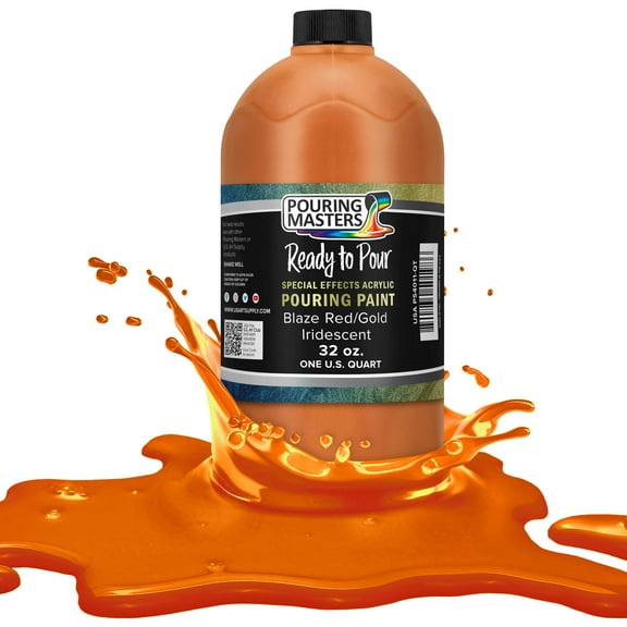 Pouring Masters Blaze Red/Gold Iridescent Special Effects Pouring Paint - Quart Bottle - Acrylic Ready to Pour Pre-Mixed Water Based for Canvas, Wood, Paper, Crafts, Tile, Rocks and More