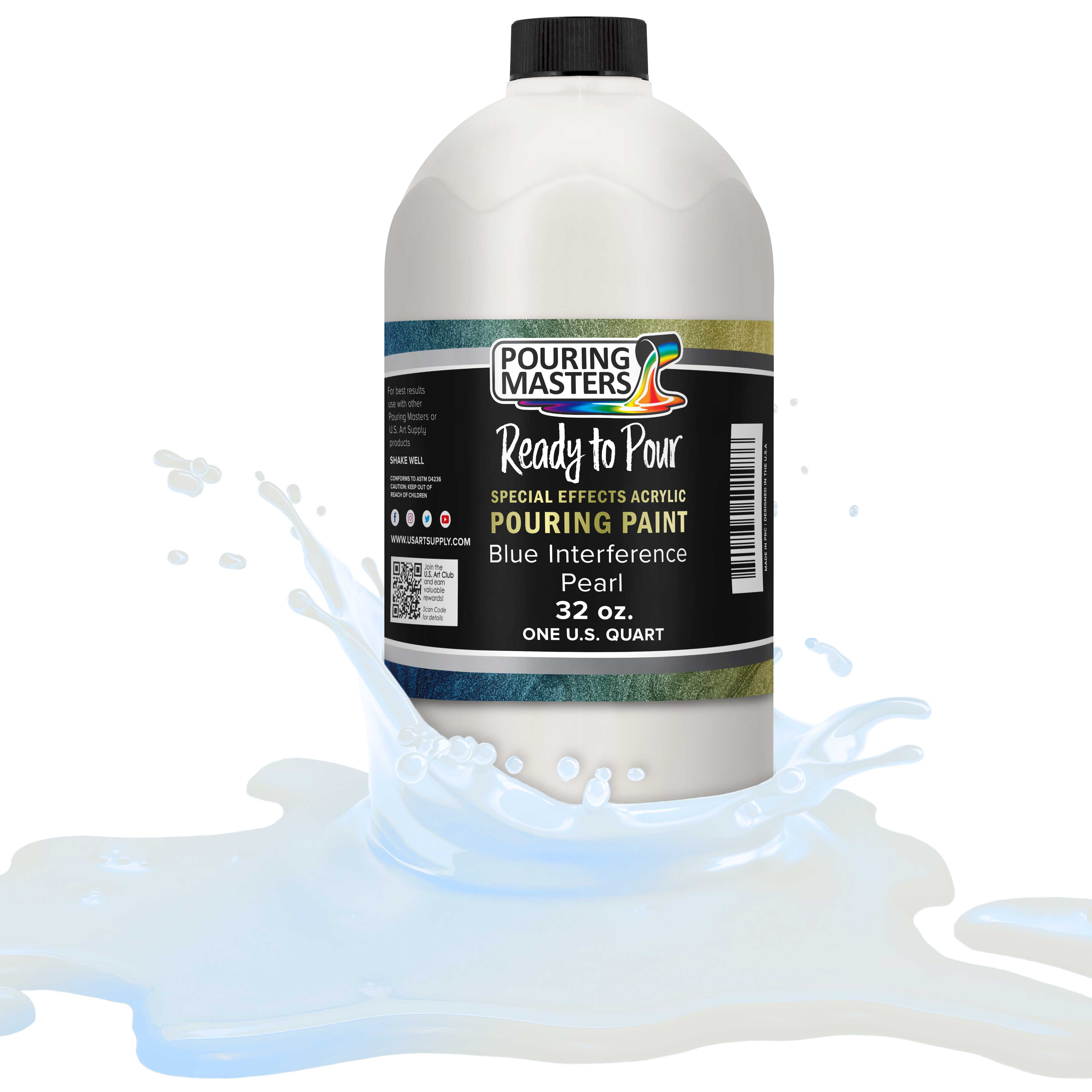 Pouring Masters Blue Interference Pearl Special Effects Pouring Paint - Quart Bottle - Acrylic Ready to Pour Pre-Mixed Water Based for Canvas, Wood, Paper, Crafts, Tile, Rocks and More