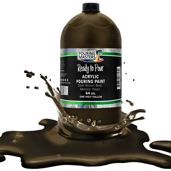 Pouring Masters Dark Brown Bark Metallic Pearl Acrylic Ready to Pour Pouring Paint – Premium 64-Ounce Pre-Mixed Water-Based - For Canvas, Wood, Paper, Crafts, Tile, Rocks and more