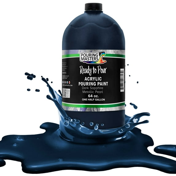 Pouring Masters Dark Sapphire Blue Metallic Pearl Acrylic Ready to Pour Pouring Paint – Premium 64-Ounce Pre-Mixed Water-Based - For Canvas, Wood, Paper, Crafts, Tile, Rocks and more