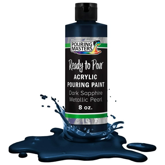 Pouring Masters Dark Sapphire Blue Metallic Pearl Acrylic Ready to Pour Pouring Paint – Premium 8-Ounce Pre-Mixed Water-Based - For Canvas, Wood, Paper, Crafts, Tile, Rocks and more