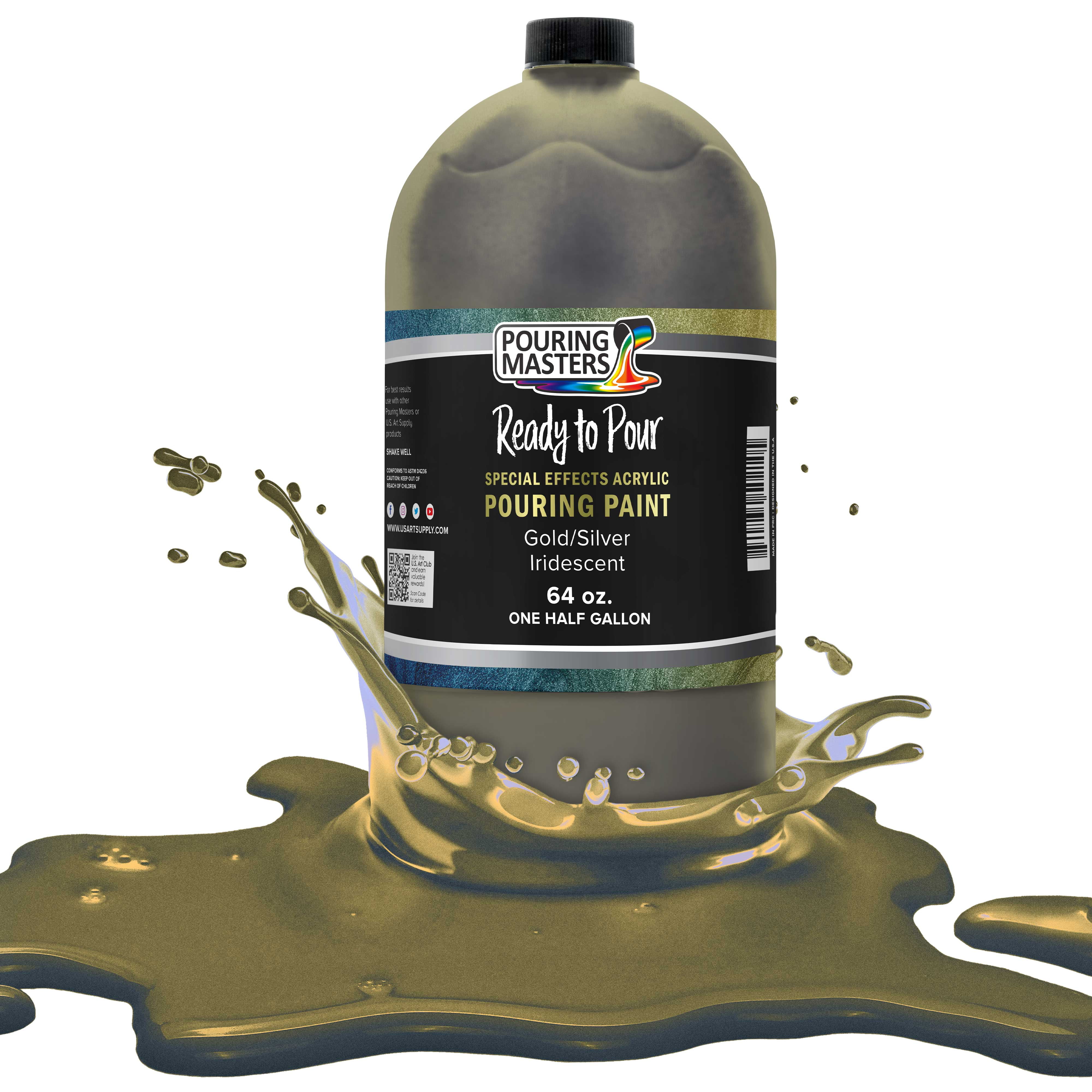 Pouring Masters Gold/Silver Iridescent Special Effects Pouring Paint - Half Gallon Bottle - Acrylic Ready to Pour Pre-Mixed Water Based for Canvas, Wood, Paper, Crafts, Tile, Rocks and More