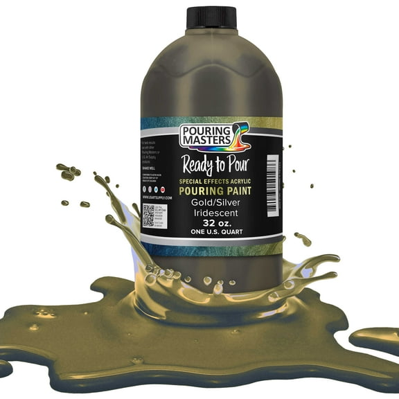Pouring Masters Gold/Silver Iridescent Special Effects Pouring Paint - Quart Bottle - Acrylic Ready to Pour Pre-Mixed Water Based for Canvas, Wood, Paper, Crafts, Tile, Rocks and More
