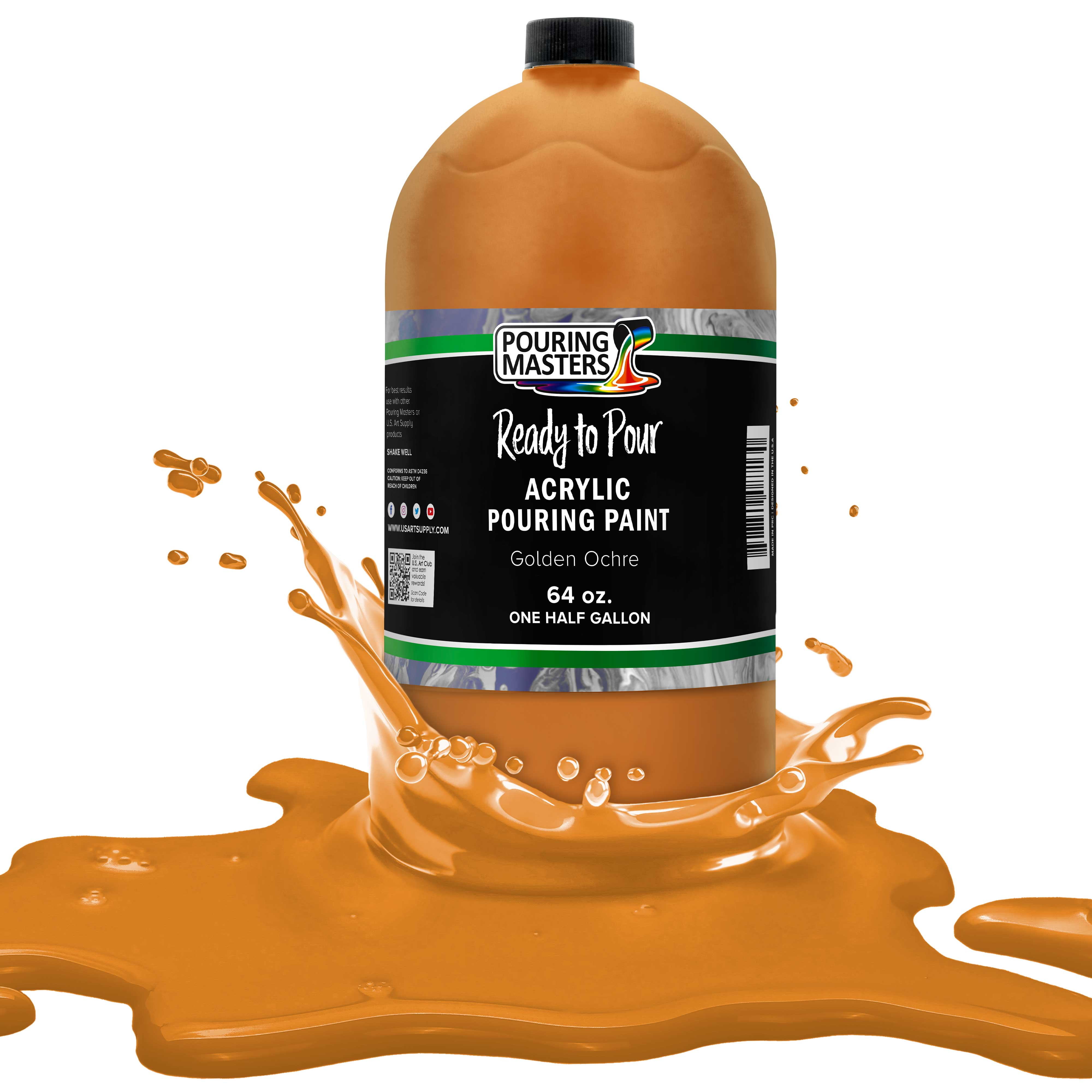Pouring Masters Golden Ochre Pouring Paint - Premium 64 Ounce Pre-Mixed Water-Based