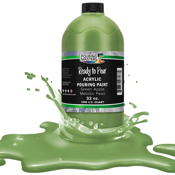 Pouring Masters Green Apple Metallic Pearl Pouring Paint - Premium 32 Ounce Pre-Mixed Water-Based