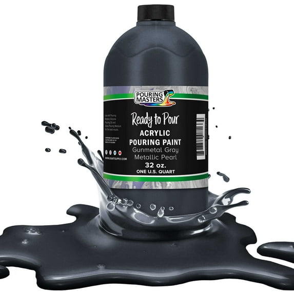 Pouring Masters Gunmetal Gray Metallic Pearl Acrylic Ready to Pour Pouring Paint – Premium 32-Ounce Pre-Mixed Water-Based - For Canvas, Wood, Paper, Crafts, Tile, Rocks and more
