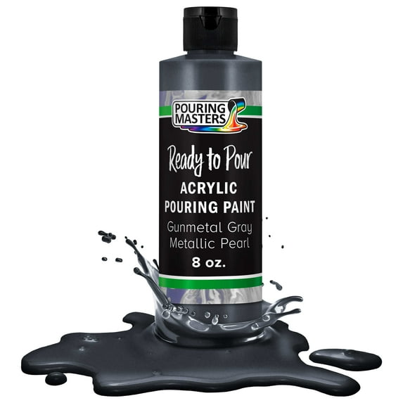 Pouring Masters Gunmetal Gray Metallic Pearl Acrylic Ready to Pour Pouring Paint – Premium 8-Ounce Pre-Mixed Water-Based - For Canvas, Wood, Paper, Crafts, Tile, Rocks and more
